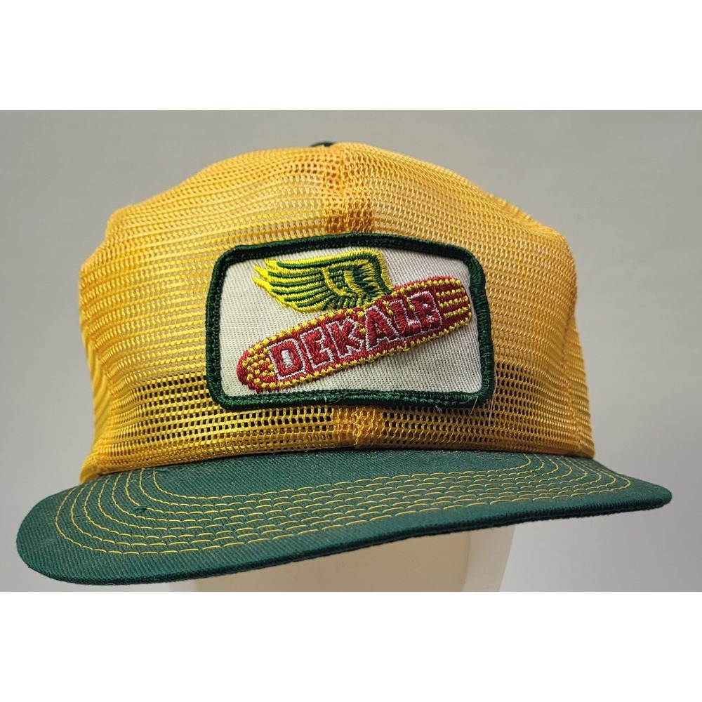K-Brand DEKALB Mesh Snapback Trucker Hat Green Yellow Vintage